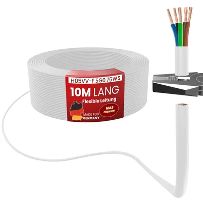 Obrázok produktu pre 10 m plastový hadicový kábel H05VV-F 5G0,75 biely flexibilný kábel pre spotrebiče