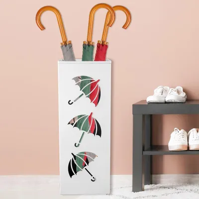 Immagine prodotto di Portaombrelli in metallo, bianco, quadrato, design moderno, 42x16x16 cm