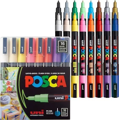 Obrázek produktu pro POSCA PC-3M, Různé barvy, Vícebarevný, 16 barva/barev, Inkoust na vodní bázi, Kuličkový hrot, Kulatý