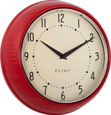 Produktbild von LS-LebenStil Nostalgische Metall Wanduhr Rot 23cm Rund Vintage Küchenuhr Bürouhr Retro kein Ticken Lautlos große Ziffern Wohnzimmer Büro Küche Flur