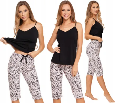 Produktbild von Zweiteiliger Damen-Pyjama mit Trägern und 3/4-Hose im Leopardenmuster MORAJ S