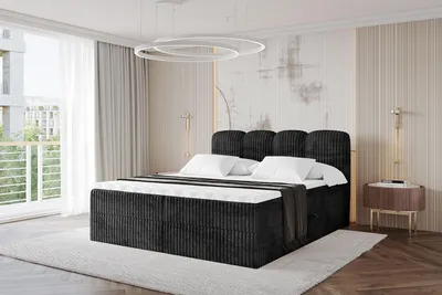Produktbild von ALTDECOR Boxspringbett - NINA - 180x200  Schwarz- Komplett-Set mit Taschenfederkern Matratze und Topper, Polsterbett mit H4-Matratze Bettkästen, Lattenrost, Bett mit Stauraum, Doppelbett, Boxbett