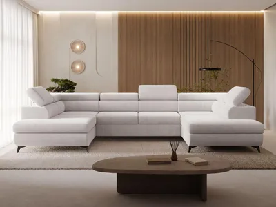 Produktbild von GrainGold Ecksofa U-Form Argon - Ecksofa mit Schlaffunktion, Bettkasten - Moderne Ecksofa, Wohnzimmer Sofa - Eckcouch mit Velvet-Stoff - Grau (Castel 80)