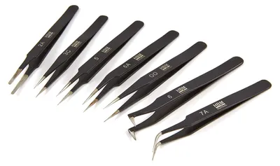 Immagine prodotto di Set pinzette di precisione antimagnetiche ESD, 9 pezzi in acciaio inossidabile con custodia – per elettronica, gioielli, laboratorio e riparazioni di circuiti, 7 pezzi Hbm