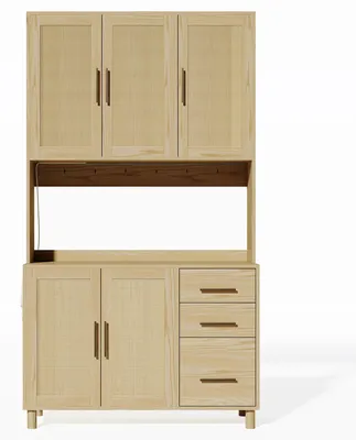 Immagine prodotto di Mobiletto espositivo per soggiorno - Armadio 100x40x183 cm - Illuminazione LED - 2 porte USB e 2 prese di corrente - 3 cassetti - Maniglie dorate - Design moderno