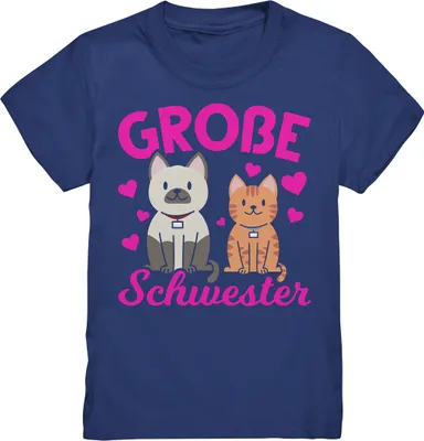 Produktbild von Große Schwester Shirt Katzen Große Schwester Geschenk – Indigo / 134/146 (9-11)