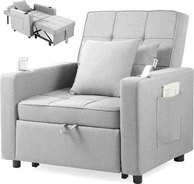 Produktbild von Famanu Schlafbank 3-in-1 mit Armlehnen und Becherhalter - Komfortable Schlafgelegenheit in Lichtgrau