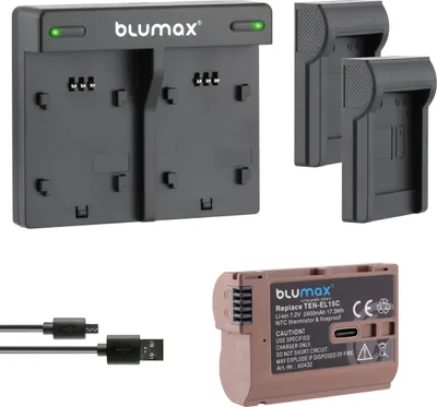 Produktbild von 1x Akku + Lader für Nikon EN-EL15C  A/B/C Z5 Z6 Z7 II D7500 2400 mAh mit Typ-C