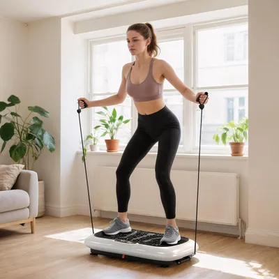 Produktbild von Vibrationsplatte 99 Stufen, 2 Fitnessbänder Ganzkörpertraining, Fitnessgerät mit Fernbedienung, Weiß-Schwarz | 73 x 40 x 13 cm | 14 kg
