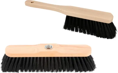 Produktbild von Reinigungs-Set Holz Besen mit Gewindeanschluß für Stiel und Handfeger im Set Fliesen Parkett Laminat Teppich Boden mit Kunstborsten