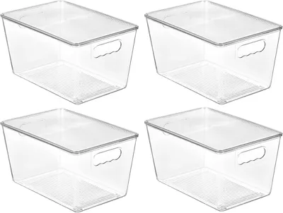 Aufbewahrungsboxen mit Deckel, 4er-Set, M, transparent, stapelbar