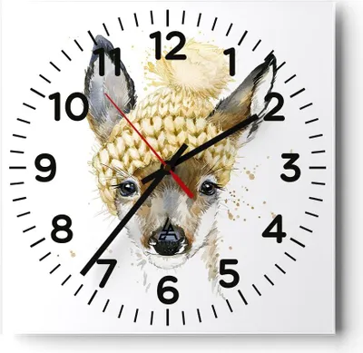 Produktbild von Wanduhr - Quadrat - Glasuhr - Tier Hut Hirsch modern - 40x40cm - Schleichendes Uhrwerk - Lautlos - zum Aufhängen bereit - Dekoration Modern - Wanddekoration aus Glas - C4AC40x40-2861