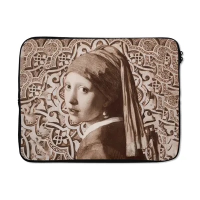 Produktbild von MuchoWow® Laptop Hülle 15 Zoll Gemälde - Mädchen mit Perlenohrring - Braun Laptoptasche - Laptoptasche - Sleeve - Rundum-Schutz