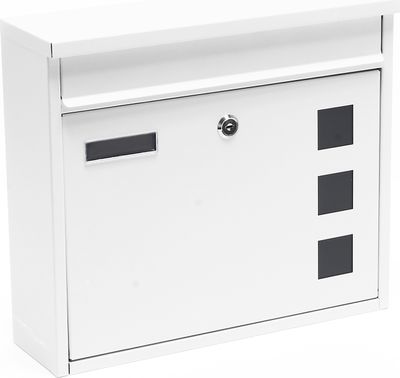 Wiltec Briefkasten V12 weiß 360 x 115 x 320 mm, Wandbriefkasten mit Schloss, Sichtfenstern und Namensschild, Postkasten aus Stahl galvanisiert