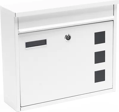Produktbild von Wiltec Briefkasten V12 weiß 360 x 115 x 320 mm, Wandbriefkasten mit Schloss, Sichtfenstern und Namensschild, Postkasten aus Stahl galvanisiert