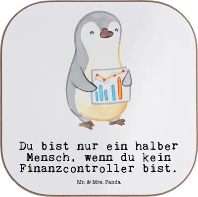 Produktbild von Mr. & Mrs. Panda Untersetzer für Gläser Finanzcontroller Herz - Weiß - Geschenk, Coaster, Glas, Getränkeuntersetzer, Tasse, Holzuntersetzer