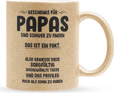Produktbild von 22Feels Glitzertasse Gold Papa Geschenk Vatertag Vater Geburtstag Kaffeetasse Männer Weihnachten Haferl Geschenkidee Bürotasse