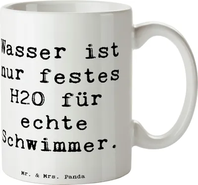 Produktbild von Mr. & Mrs. Panda Trinkbecher Spruch Schwimmen Abenteuer - Weiß - Geschenk, Sportler, Teamsport, Becher, Tasse, Ausdauer, Wasser, cappuccinotasse, Kaffeebecher, Geschenke