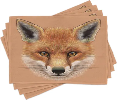 Obrázok produktu pre ABAKUHAUS Podložky pod tanier Fuchs, Milá chmúriková tvárička lesného líška mláďa cicavca dravca Vixen, 30 x 45 cm, svetlo hnedá oranžová biela