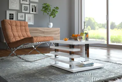Produktbild von Design Couchtisch DC-2 Weiß Hochglanz Highgloss Tisch Wohnzimmertisch 60x60x40cm