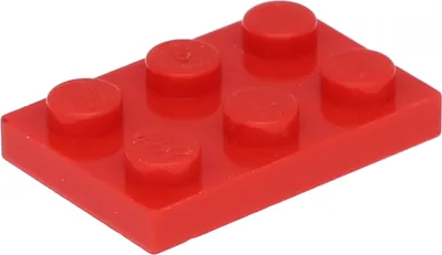 A single red Lego brick with two rows of three studs.
