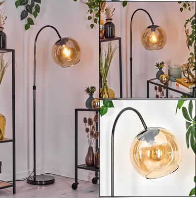 Produktbild von Cesaro Stehlampe aus Metall/Glas in Schwarz/Chrom-/Bernstein im Retro-Design