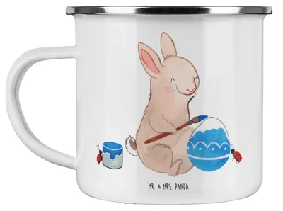 Produktbild von Mr. & Mrs. Panda Teetasse Hase Marienkäfer - Weiß - Geschenk, Pott, Ostern, Frühling, Emaille Tasse, Ostergrüße, Ostergeschenke, Osterhase, becher, Campingtasse, Haferl