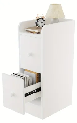Immagine prodotto di Tavolino da comodino - Tavolino laterale - Mobiletto contenitore - Mobiletto stretto - Bianco - Salvaspazio