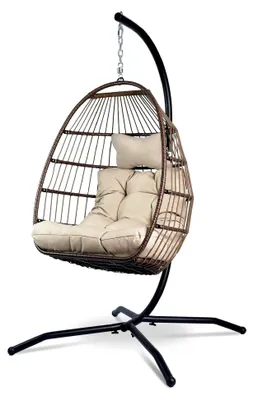 Produktbild von Hängesessel mit Gestell - Bequemer Hängekorb Sessel - Rattan Hängesessel für Innen und Außen - Boho Egg Schaukel für Terrasse, Schlafzimmer und Leseecke - 150 kg Tragkraft