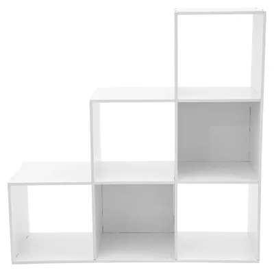 Produktbild von L-förmiges Aufbewahrungsregal - Eck-Bücherregal 6 Fächer - Freistehend - Stufenregal Design - 90x28x90 cm - Fachhöhe 30 cm - Holzrahmen PVC
