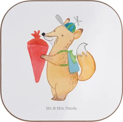 Produktbild von Mr. & Mrs. Panda Tassenuntersetzer Fuchs Schulkind - Weiß - Geschenk, Lustige Sprüche, Tischuntersetzer, Untersetzer Gläser, Coaster, gläseruntersetzer, für, Tee