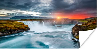 Produktbild von MuchoWow® Poster Wasserfall - Sonnenuntergang - Natur - Wasser 160x80 cm - Foto Poster