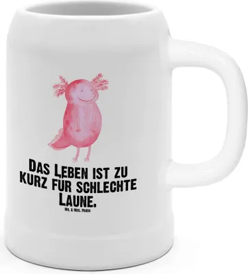 Produktbild von Mr. & Mrs. Panda Krug Axolotl Glücklich - Weiß - Geschenk, Lebensfroh, Humpen, Seidel, Molch, Motivation, Schwanzlurch, Tonkrug, Motivationsspruch, Bier, Steingutkrug