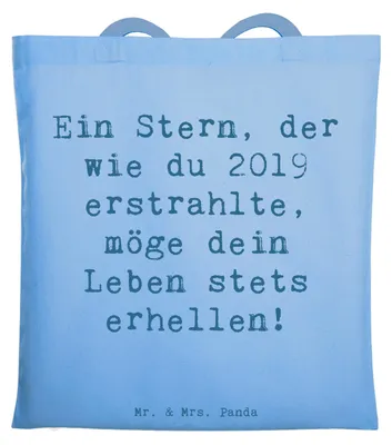 Produktbild von Mr. & Mrs. Panda Einkaufstasche Spruch 2019 Geburtstag Stern - Sky Blue - Geschenk, Schultasche, Geburtstagsideen, Meilenstein, Glückwunsch, Freude, Geburtstagsgeschenke