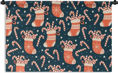 Produktbild von MuchoWow® Wandteppich Wandbehang Socken - Süßigkeiten - Weihnachten - Schnittmuster 90x60 cm Tapisserie Dekoration Wandtuch - Wandskulpturen - Bildteppich