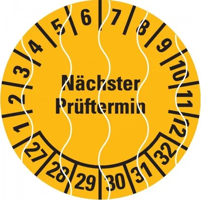 Produktbild von Dreifke® Prüfplakette Nächster Prüftermin 27-32, gelb, Sicherheitsfolie, Ø 30...