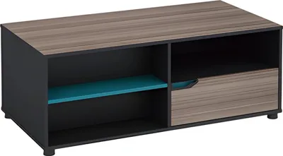 Immagine prodotto di Tavolino moderno in legno marrone nero con ripiano e cassetto Soggiorno