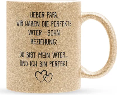 Produktbild von 22Feels Glitzertasse Gold Papa Geschenk von Sohn Vatertag Vater Geburtstag Weihnachten Kaffeetasse Männer Haferl Geschenkidee Bürotasse