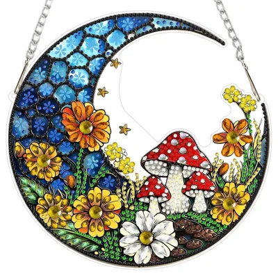 Produktbild von Diamond Painting Anhänger Blumen Pilz für Erwachsene, Fensterbild Bastelset Hängend Ornament Tür Wand Deko
