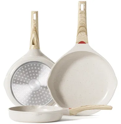 Image de Ensemble de poêles à induction, 20 cm, 24 cm et 28 cm, avec revêtement antiadhésif, pour la cuisine