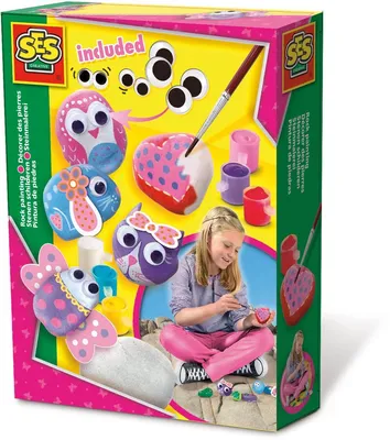 Produktbild von SES Creative 14843 – Steine Dekorieren Set für Kinder, Inklusive Wackelaugen und Farben, Zeichenschablonen-Set für Kinder, 5 Jahr(e), Gemischte Farben, 1 Stück(e)