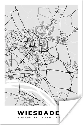 Produktbild von MuchoWow® Poster Wiesbaden - Karte - Stadtplan - Deutschland - Karte 40x60 cm - Plakate für die Wand - Poster Babyzimmer