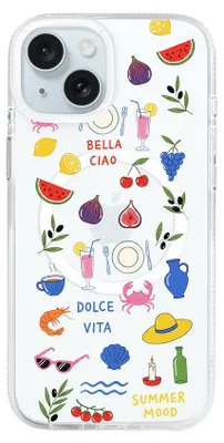 Produktbild von Hartschalenhülle für das iPhone 15, kompatibel mit MagSafe, transparent, Sommeraromen