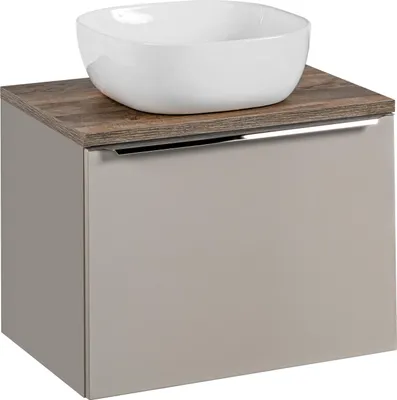 Produktbild von Badezimmerschrank 60 cm mit Waschbecken Arbeitsplatte Eiche grau moderner Stil