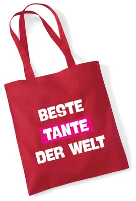 Produktbild von Huuraa Jutebeutel Beste Tante der Welt 10 Liter Classic Red Baumwolle Tasche Geschenkidee