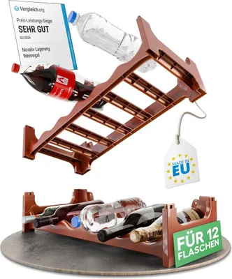 Produktbild von Novaliv Flaschenregal für 12 Flaschen | Weinregal braun | Regal aus stabilem Kunststoff, stapelbar (Braun, 2)