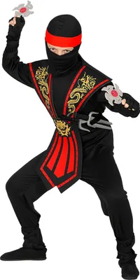 Produktbild von Kinder Kostüm Kombat Ninja in  rot mit Waffenset - Kämpfer, 116 cm - 158 cm 128 cm - 5-7 Jahre