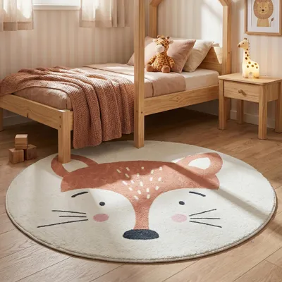Produktbild von Volero - Waschbarer Spielteppich Rund - Sammy Fox Orange - Ø 100 cm - Kinderzimmer, Babyzimmer - Klassik
