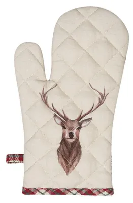 Produktbild von Clayre & Eef Ofenhandschuh 18x30 cm Beige Rot Baumwolle Hirsch