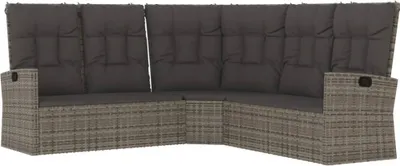 Image de vidaXL Canapé d'angle avec fonction couchage et coussins Gris Poly Rotin